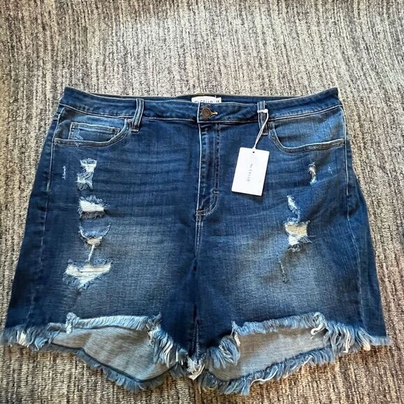 Ms. Cello Women’s Size 3X‎ Cutoff Jean Shorts Blue Dark Wash Denim Frayed Hem - Picture 1 of 8